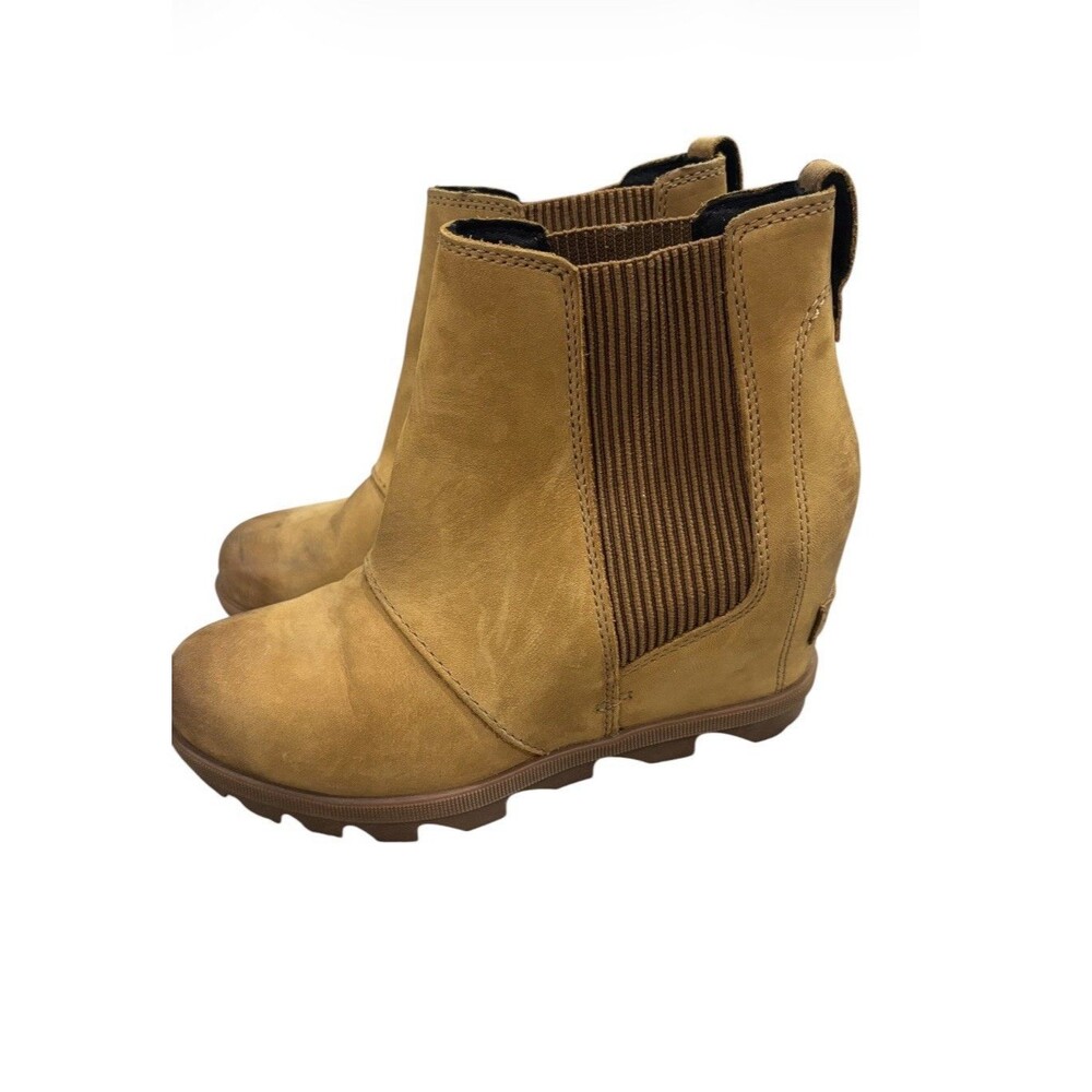 Sorel Women Joan Of Arctic Boot Sz 6.5 Camel Tan Waterproof Chelsea Bootie Wedge